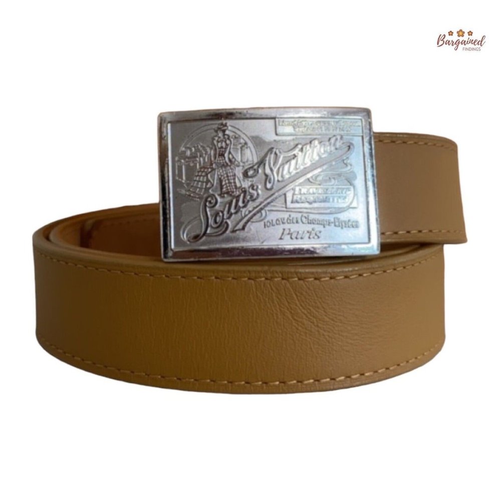 Authentic Louis Vuitton Tan Leather Infini Ceinture Jeans Slim Belt Size 85/34